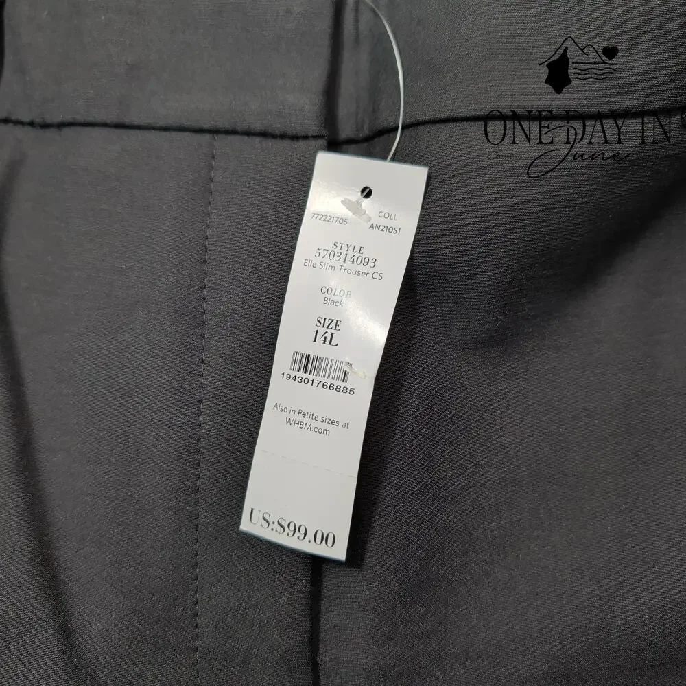 White House Black Market Elle Slim Trouser Pants Stretch Long NWT $99 Size 14L